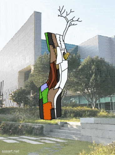 철이야기 고목 나무와 새 - 사람 반응형 키네틱아트 조형물