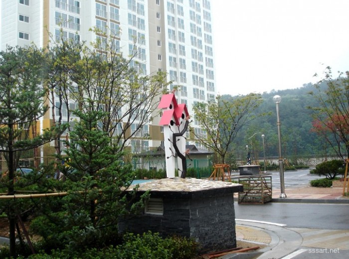 철이야기 키 큰 새집 - 화이트 블랙 모던 스테인리스(스텐) 금속조형물
